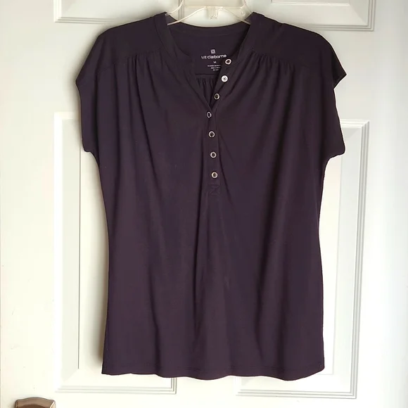 Liz Claiborne, Women's M, Navy,l Fold Over Sleeve, 7 Silver Colored Buttons - Picture 1 of 8